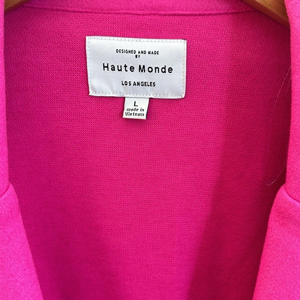 Haute Monde Longline Coat Size Large Hot Pink Side Pockets Single Button Closure - Picture 2 of 13